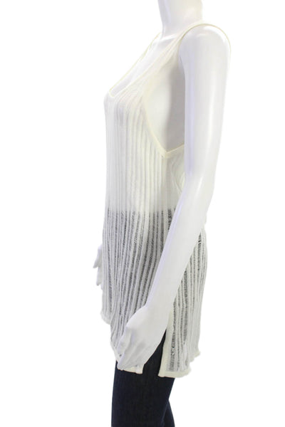 Dineila Womens Camisole White Striped Polyester Blend Sleeveless Size S