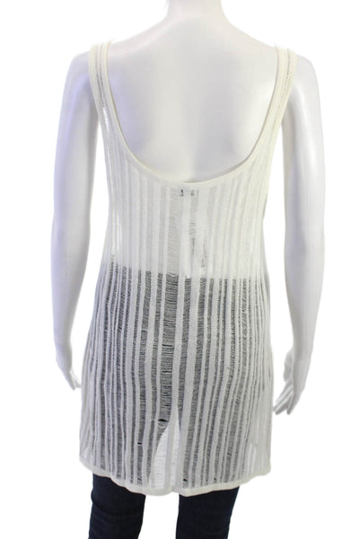 Dineila Womens Camisole White Striped Polyester Blend Sleeveless Size S