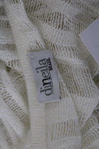 Dineila Womens Camisole White Striped Polyester Blend Sleeveless Size S