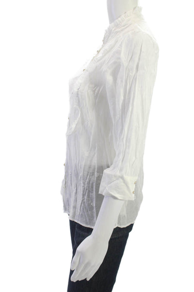 Zara Women White High Neck Button-Up Blouse 3/4 Sleeve Size XS
