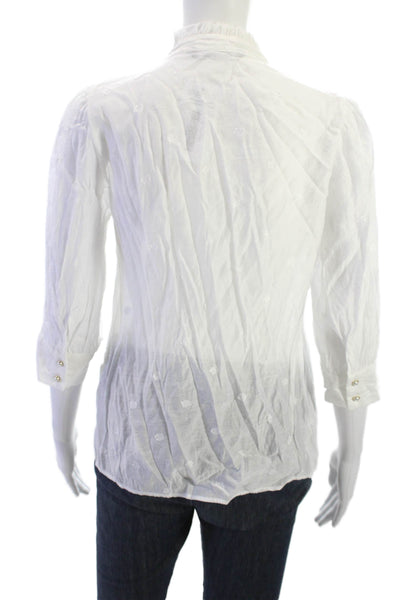 Zara Women White High Neck Button-Up Blouse 3/4 Sleeve Size XS