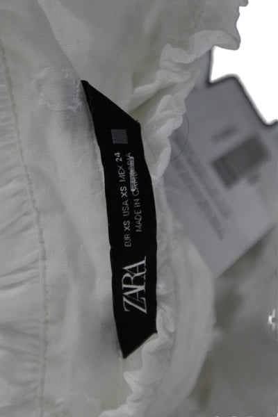 Zara Women White High Neck Button-Up Blouse 3/4 Sleeve Size XS