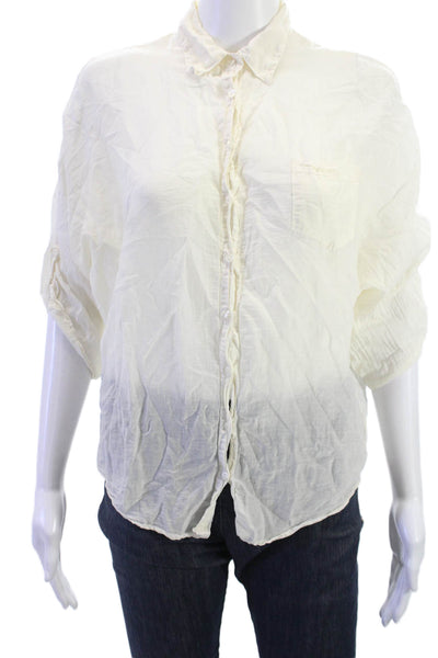 Splendid Womens White Collared Button Up Blouse 3/4 Sleeve Silk Cotton Size S