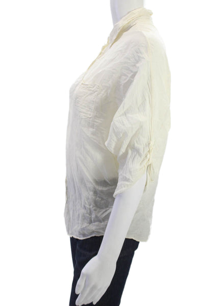 Splendid Womens White Collared Button Up Blouse 3/4 Sleeve Silk Cotton Size S