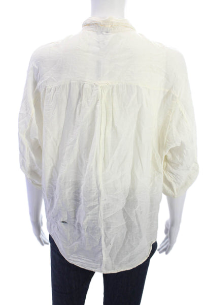 Splendid Womens White Collared Button Up Blouse 3/4 Sleeve Silk Cotton Size S
