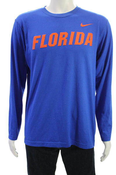 Nike Mens Blue College Graphic Long Sleeve Polyester T-Shirt Size L