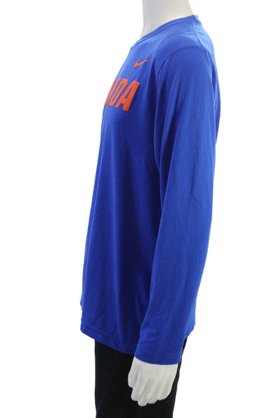 Nike Mens Blue College Graphic Long Sleeve Polyester T-Shirt Size L