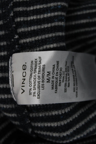 Vince Mens Dark Blue Striped Long Sleeve Crew Neck Tee Cotton Spandex Size M