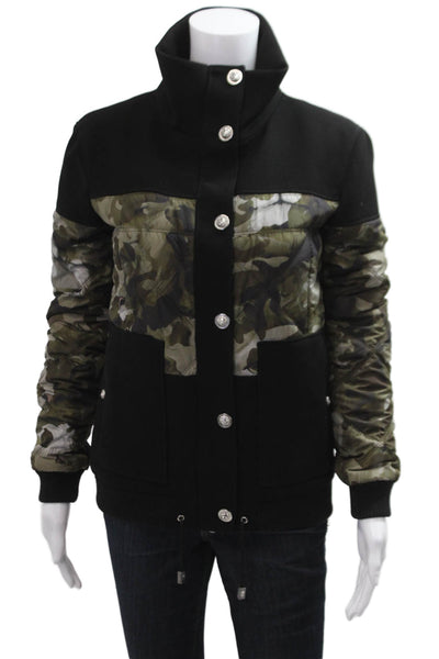 VERSUS by Versace Women Quilted Bomber Jacket Black Camo Polyester Size 38