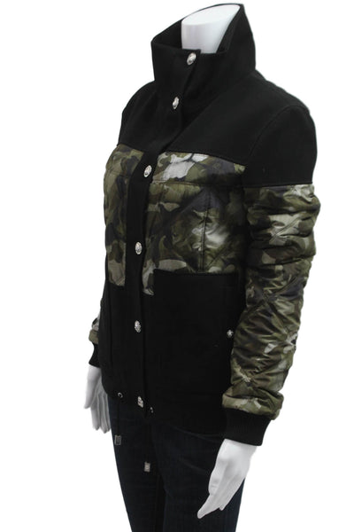 VERSUS by Versace Women Quilted Bomber Jacket Black Camo Polyester Size 38