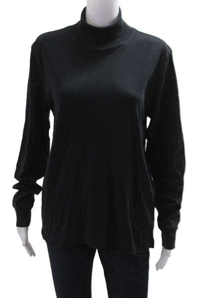 Brooks Brothers Womens Black Cotton Mock Neck Long Sleeve Basic Top Size S