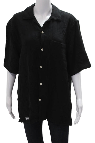 Zara Mens Button-Up Collared Black 100% Cotton Long Sleeve Size M