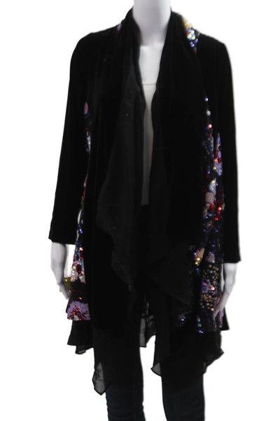 Aris A. Womens Black Floral Bohemian Long Sleeve Coat Size S
