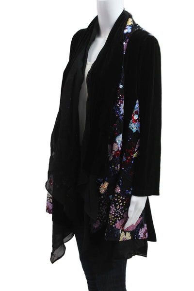 Aris A. Womens Black Floral Bohemian Long Sleeve Coat Size S