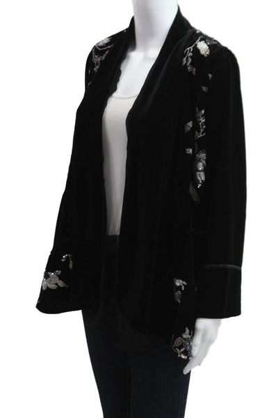 Aris A. Womens Black Floral Bohemian Polyester Long Sleeve Jacket Size L