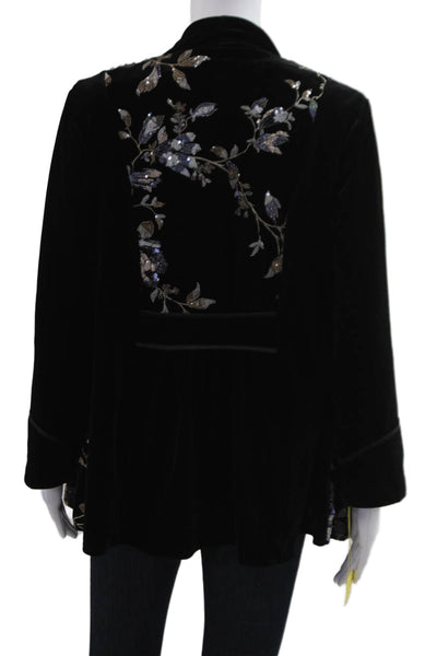 Aris A. Womens Black Floral Bohemian Polyester Long Sleeve Jacket Size L