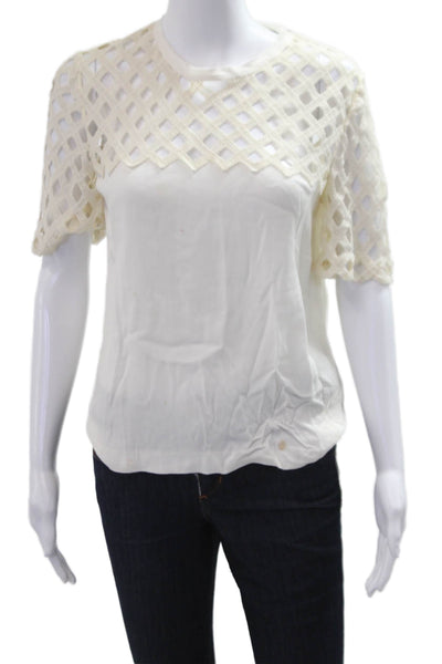 Sandro Paris Women Beige Geometric Crew Neck Short Sleeve Blouse Size XS