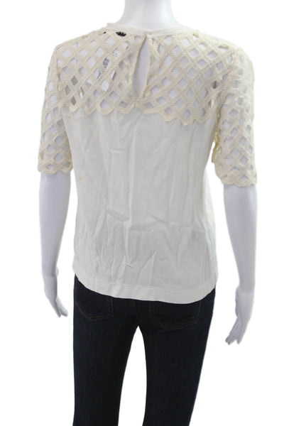 Sandro Paris Women Beige Geometric Crew Neck Short Sleeve Blouse Size XS