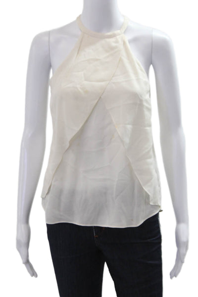 ALC Womens Silk High Neck Sleeveless Tank Beige Hook & Eye Size XS