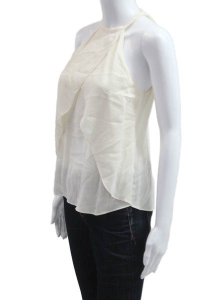ALC Womens Silk High Neck Sleeveless Tank Beige Hook & Eye Size XS