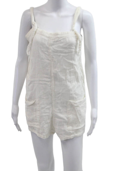 L Space Womens Overall Romper White 100% Cotton Sleeveless Scoop Neck Size M