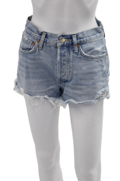 Agolde Unisex Light Blue 90s Cotton Button Shorts Size 25
