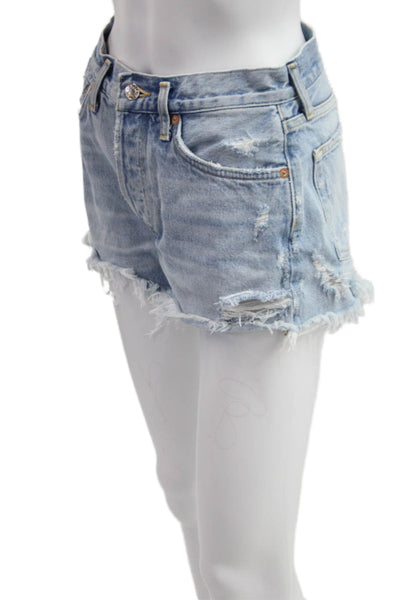 Agolde Unisex Light Blue 90s Cotton Button Shorts Size 25