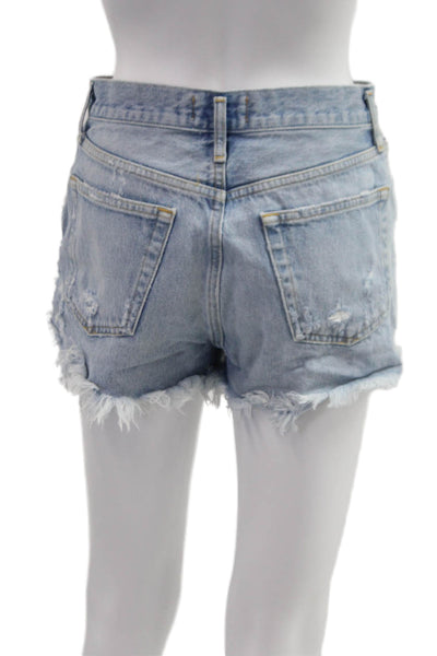 Agolde Unisex Light Blue 90s Cotton Button Shorts Size 25