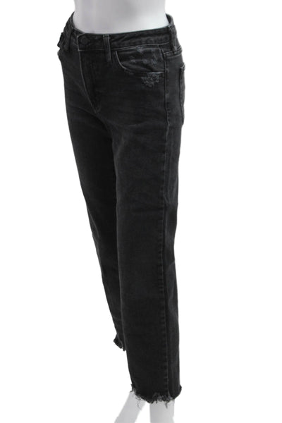 Just Black Denim Womens Cropped Straight Black Jeans Button Size 25