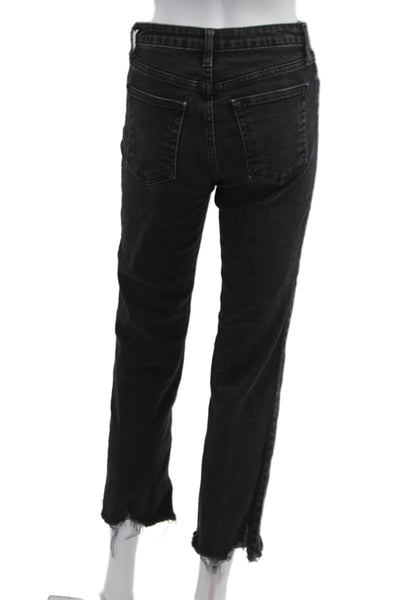Just Black Denim Womens Cropped Straight Black Jeans Button Size 25
