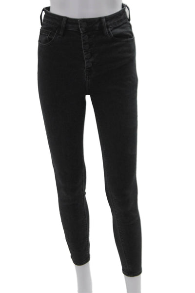 Hidden Womens Skinny Ankle Jeans Black Button Mid Rise Size 26