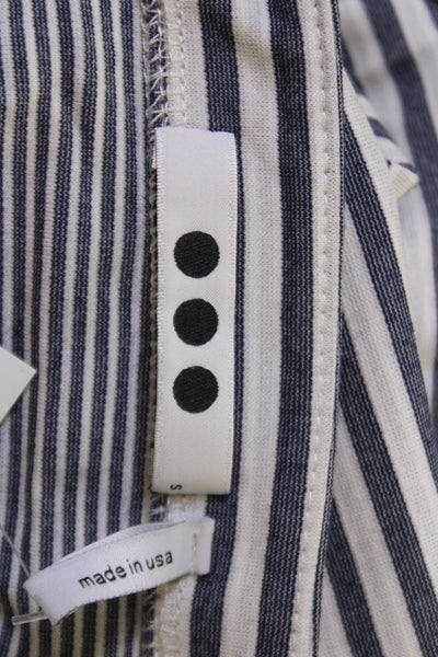 Three Dots Women Basic Striped Dark Blue Short Sleeve Round Neck T-Shirt Size S
