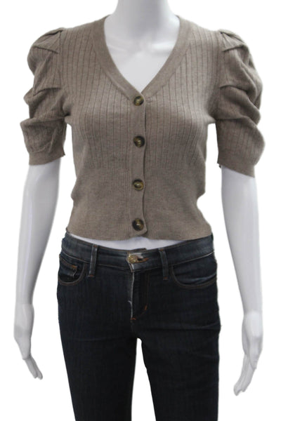 Gab Kate Unisex Cardigan Beige Striped V Neck Button Short Sleeve Size S