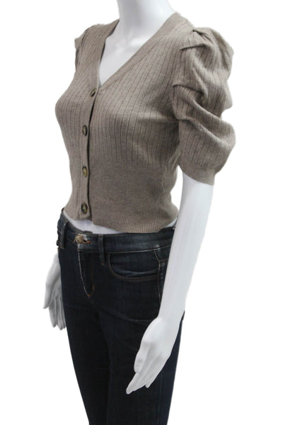 Gab Kate Unisex Cardigan Beige Striped V Neck Button Short Sleeve Size S