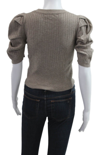 Gab Kate Unisex Cardigan Beige Striped V Neck Button Short Sleeve Size S