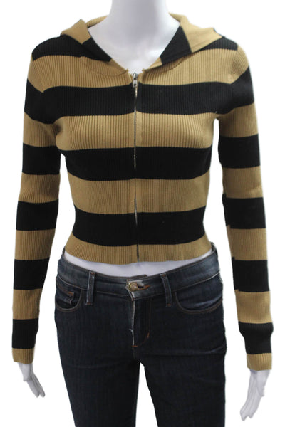 Sunday Stevens Women Full Zip Striped Beige Hoodie Long Sleeve Size S