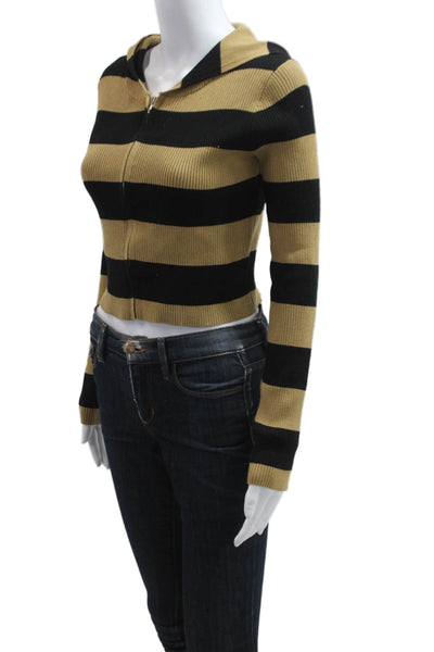 Sunday Stevens Women Full Zip Striped Beige Hoodie Long Sleeve Size S