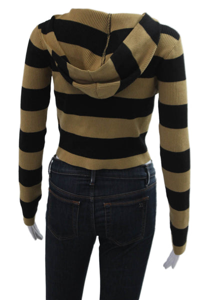 Sunday Stevens Women Full Zip Striped Beige Hoodie Long Sleeve Size S