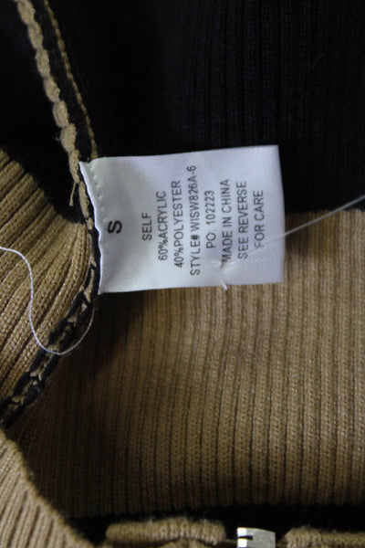Sunday Stevens Women Full Zip Striped Beige Hoodie Long Sleeve Size S