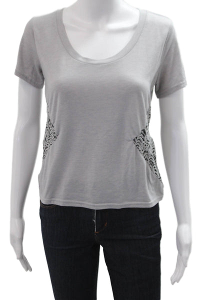 Lucca Couture Womens Cropped Floral T-Shirt Short Sleeve Gray Size XS