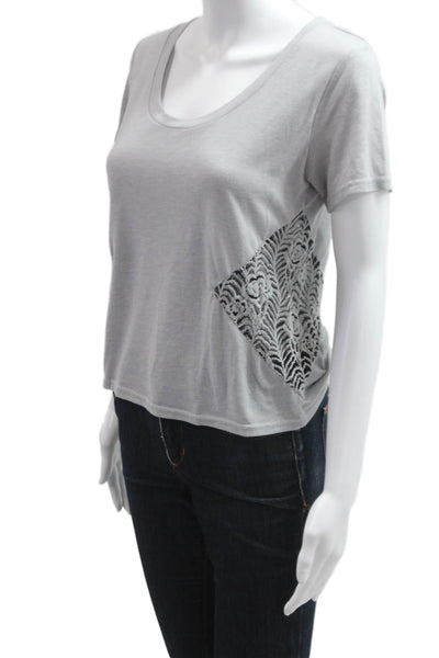 Lucca Couture Womens Cropped Floral T-Shirt Short Sleeve Gray Size XS
