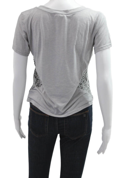Lucca Couture Womens Cropped Floral T-Shirt Short Sleeve Gray Size XS