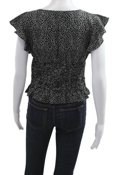 Gab kate Women Cropped Blouse Black Polka Dot V-Neck Tie Short Sleeve Size S