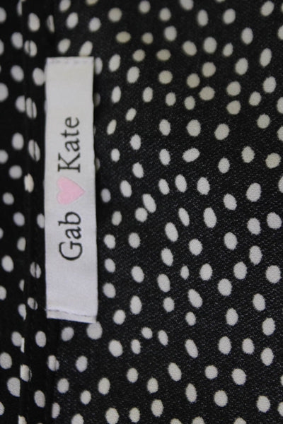 Gab kate Women Cropped Blouse Black Polka Dot V-Neck Tie Short Sleeve Size S
