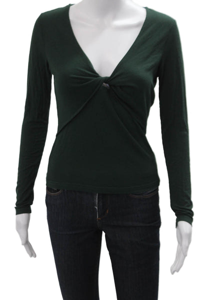 Z Supply Women Green V Neck Long Sleeve Top Polyester Elastane Size S