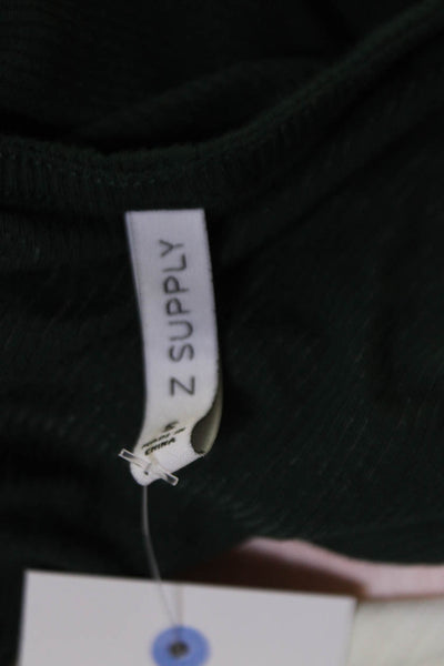 Z Supply Women Green V Neck Long Sleeve Top Polyester Elastane Size S
