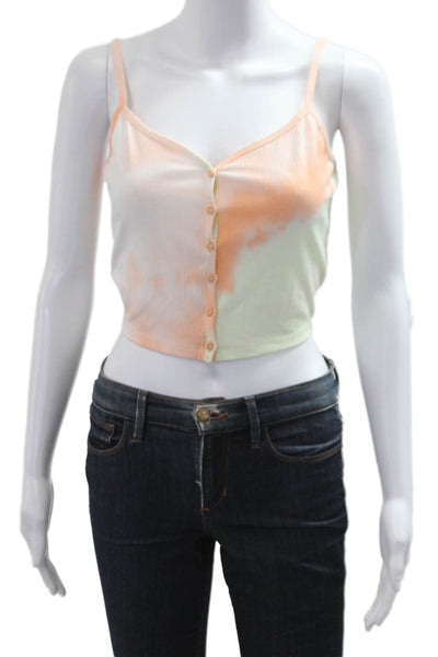 Blue Blush Women Cropped Camisole Button Up Orange V Neck Sleeveless Size S