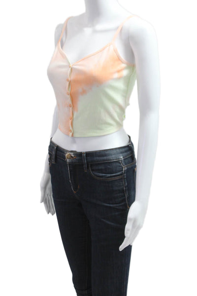 Blue Blush Women Cropped Camisole Button Up Orange V Neck Sleeveless Size S
