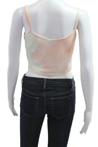 Blue Blush Women Cropped Camisole Button Up Orange V Neck Sleeveless Size S