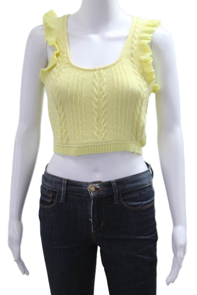 Zara Womens Cropped Sleeveless Tank Yellow Round Neck Polyester Elastane Size S